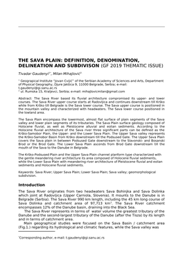 The Sava Plain: Definition, Denomination, Delineation and Subdivison (Gf 2019 Thematic Issue)