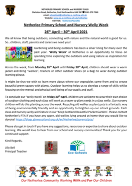 Netherlee Primary School and Nursery Welly Week 26Th April