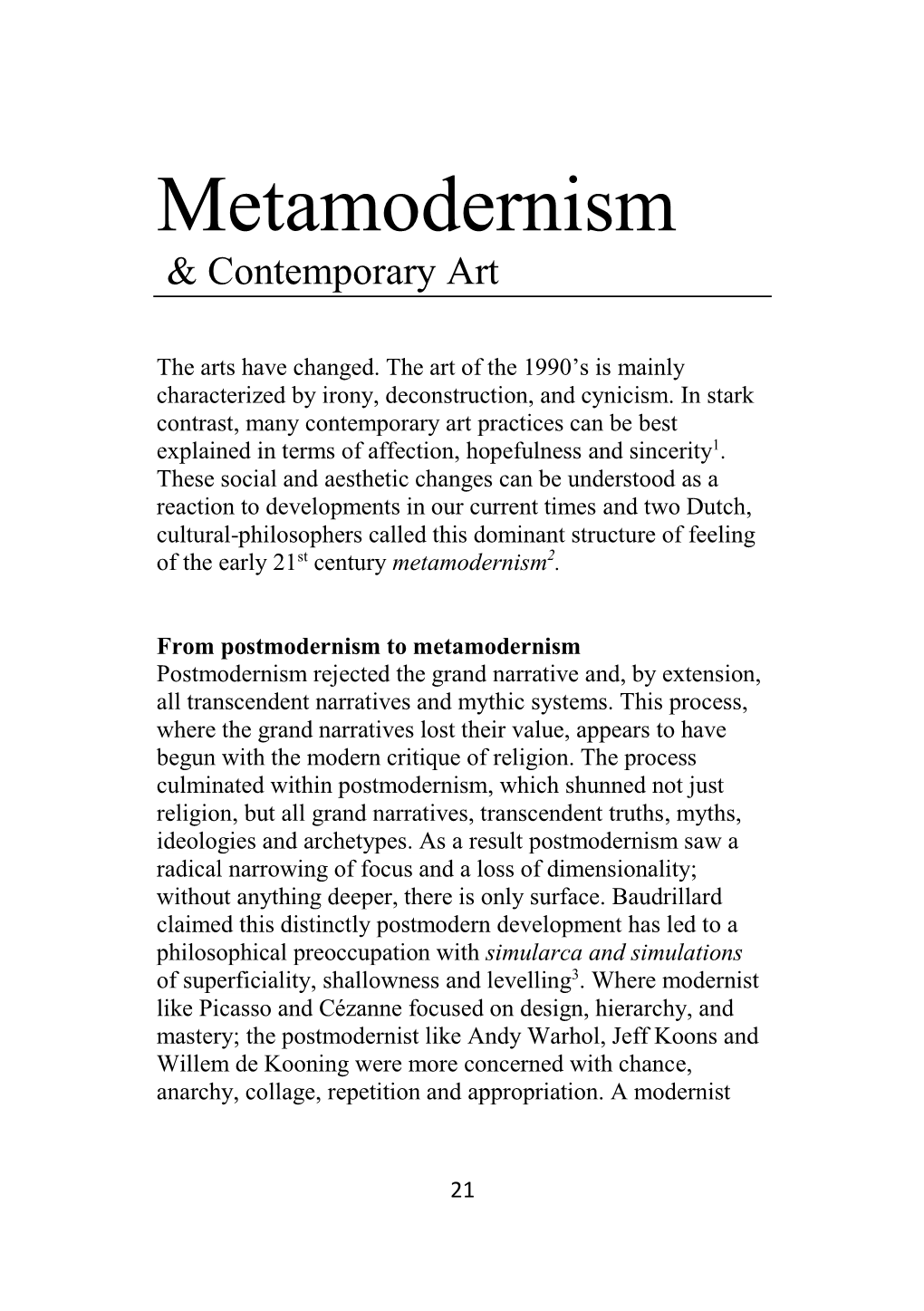 Metamodernism and Contemporary