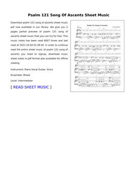 Psalm 121 Song of Ascents Sheet Music