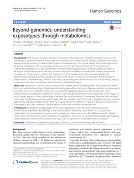 Beyond Genomics: Understanding Exposotypes Through Metabolomics Nicholas J