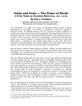 Oaths and Vows — the Power of Words a D’Var Torah on Parashat Matot (Num