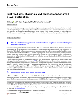 Diagnosis and Management of Small Bowel Obstruction