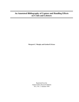 An Annotated Bibliography of Capture and Handling Effects on Crabs and Lobsters