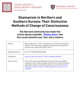 Shamanism in Northern and Southern Eurasia: Their Distinctive Methods of Change of Consciousness