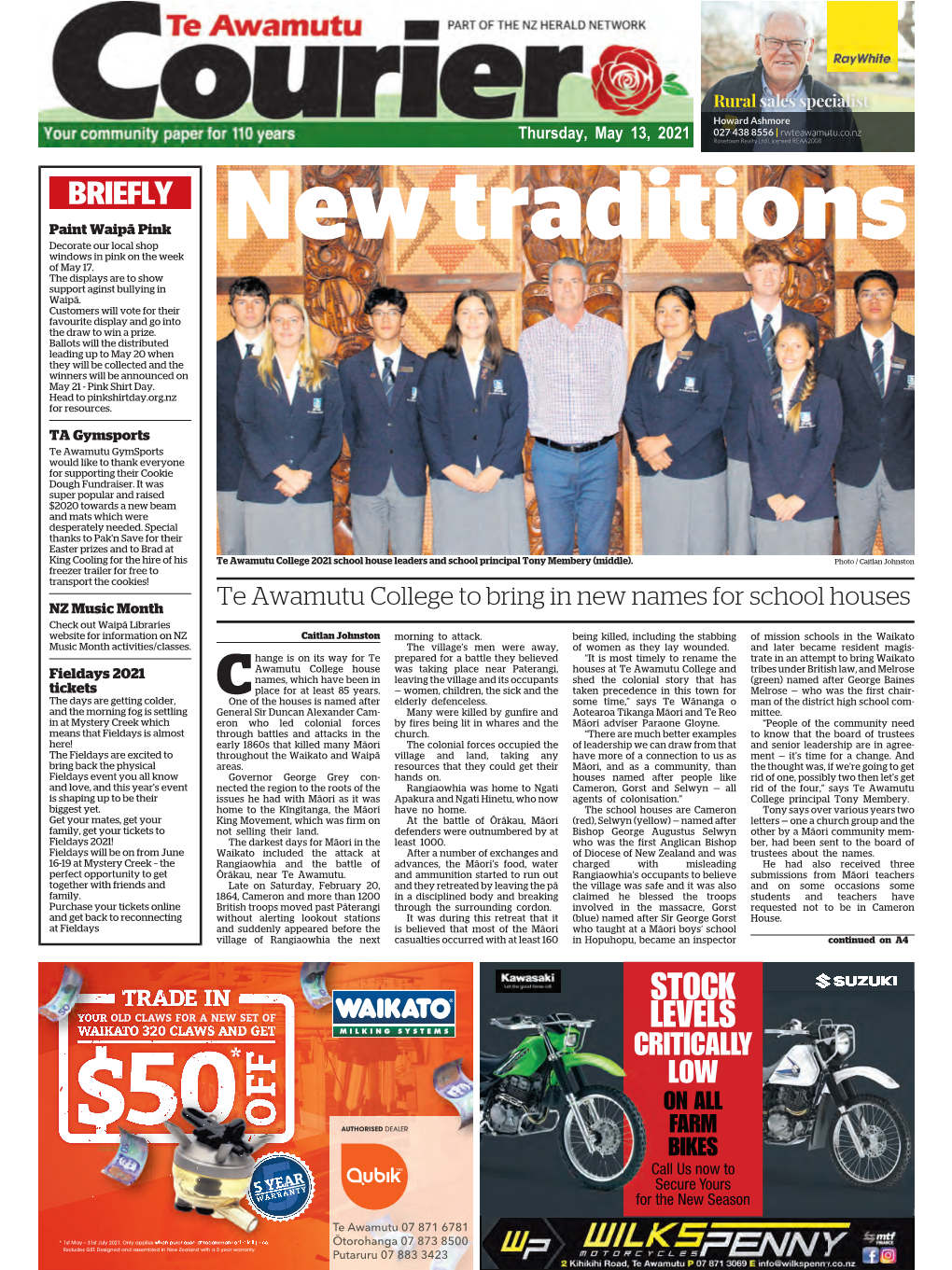 Te Awamutu Courier Thursday, May 13, 2021 Thursday, May 13, 2021 Te Awamutu Courier 3