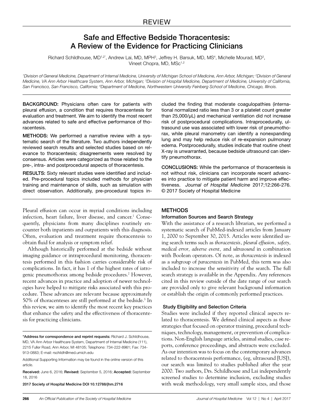 Safe and Effective Bedside Thoracentesis: a Review of the Evidence for Practicing Clinicians