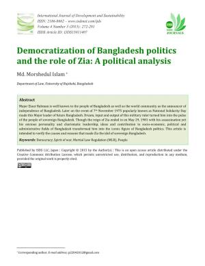 Democratization of Bangladesh Politics and the Role of Zia: a Political Analysis