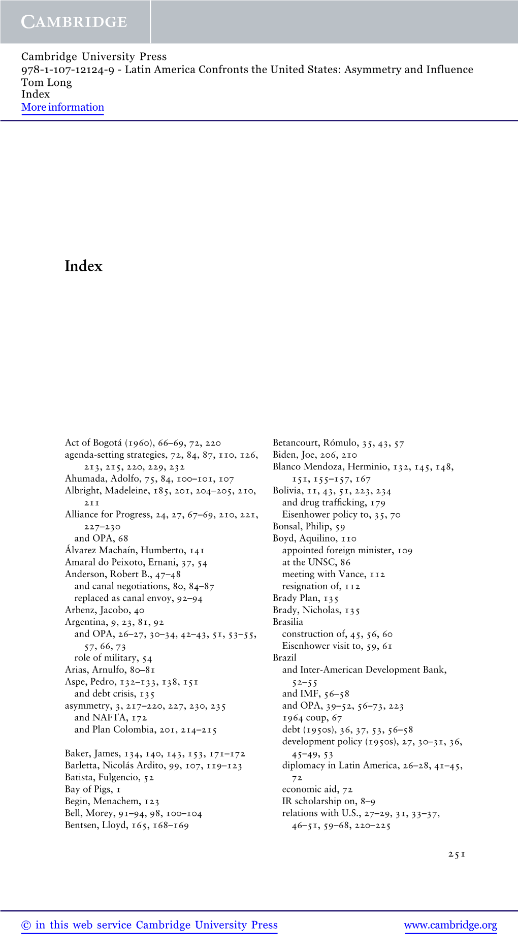 Latin America Confronts the United States: Asymmetry and Influence Tom Long Index More Information