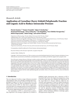 Research Article Application of Cornelian Cherry Iridoid-Polyphenolic Fraction and Loganic Acid to Reduce Intraocular Pressure