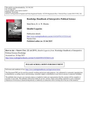 Routledge Handbook of Interpretive Political Science Idealist Legacies