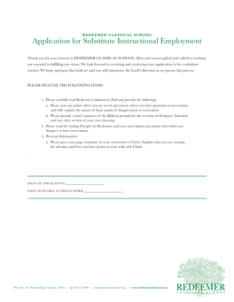 Application for Substitute Instructional Employment