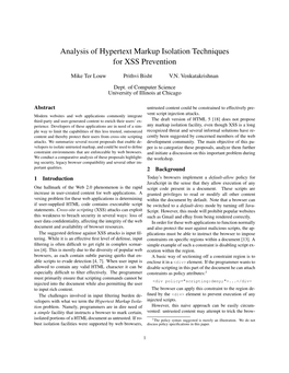 Analysis of Hypertext Markup Isolation Techniques for XSS Prevention