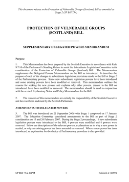 Protection of Vulnerable Groups (Scotland) Bill As Amended at Stage 2 (SP Bill 73A)