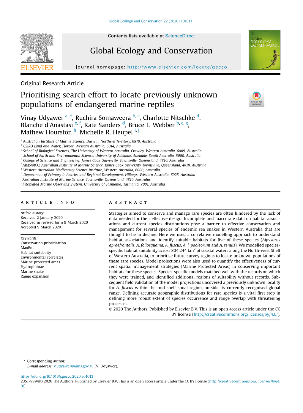 Udyawer Et Al Prioritisng Search Effort to Locate Endangered Marine