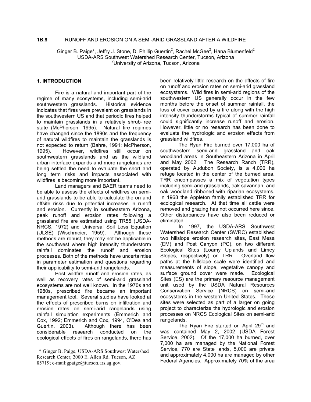 Application of WEPP on a Semi-Arid Grassland After a Wildfire