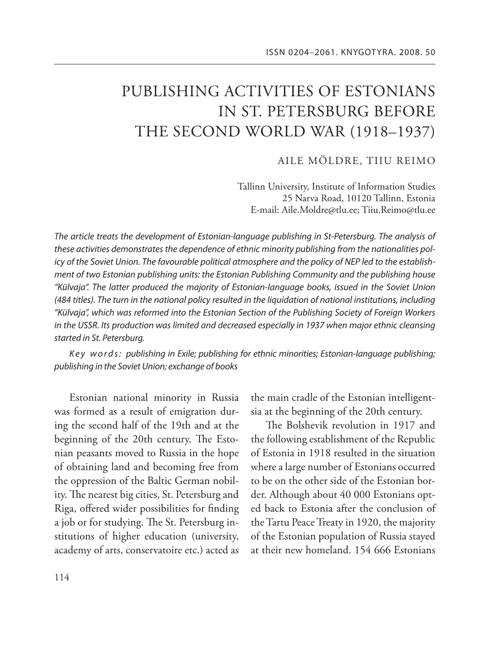 Publishing Activities of Estonians in St