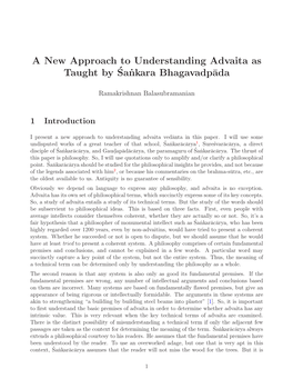 A New Approach to Understanding Advaita As Taught Bysa˙Nkara