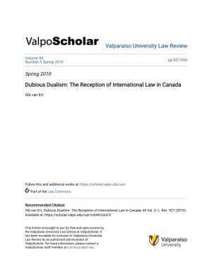 Dubious Dualism: the Reception of International Law in Canada