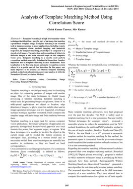 Analysis of Template Matching Method Using Correlation Score