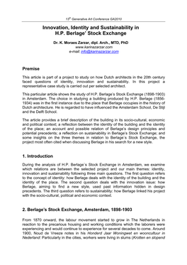 Innovation, Identity and Sustainability in H.P. Berlage' Stock Exchange