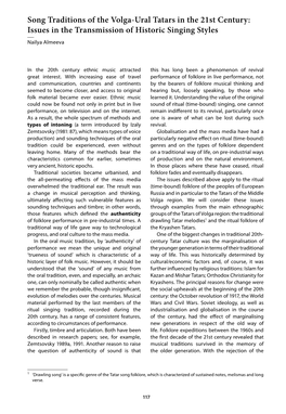 Song Traditions of the Volga-Ural Tatars in the 21St Century: Issues in the Transmission of Historic Singing Styles Nailya Almeeva