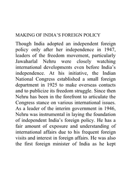 Making of Indian Foreign Policy
