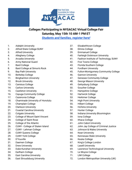 Colleges Attending NYSACAC May 15Th Fair