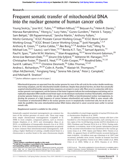 Frequent Somatic Transfer of Mitochondrial DNA Into the Nuclear Genome of Human Cancer Cells