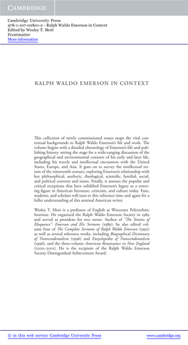 Ralph Waldo Emerson in Context Edited by Wesley T