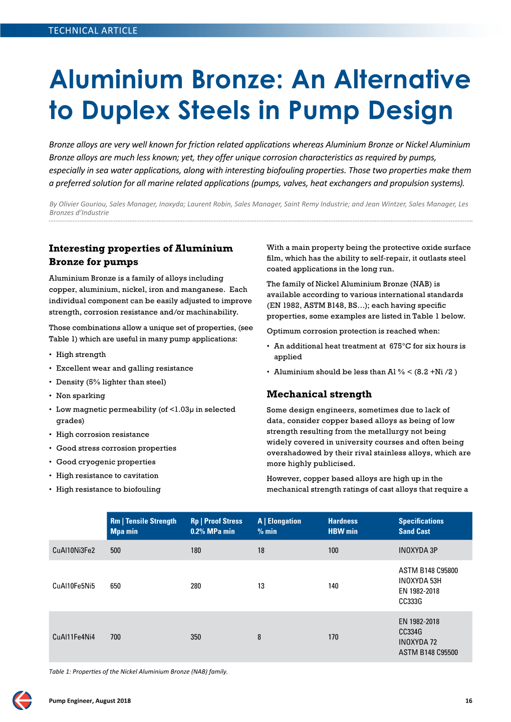 Aluminium Bronze: an Alternative to Duplex Steels in Pump Design