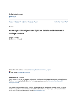 An Analysis of Religious and Spiritual Beliefs and Behaviors in College Students