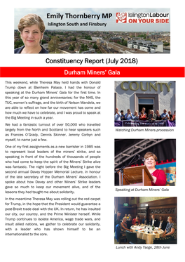 Constituency Report (July 2018) Durham Miners’ Gala