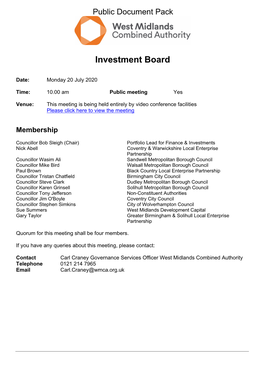 (Public Pack)Agenda Document for Investment Board, 20/07/2020 10:00