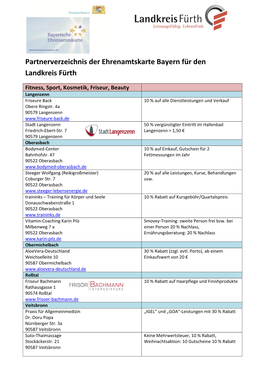 Partnerverzeichnis Der Ehrenamtskarte Bayern Für Den Landkreis Fürth