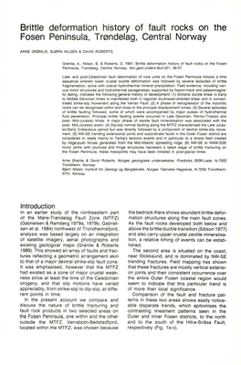 Brittle Fosen Deformation History of Fault Rocks on Peninsula, Trendelaq