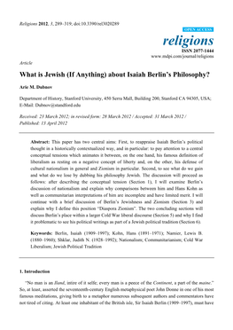 What Is Jewish (If Anything) About Isaiah Berlin's Philosophy?