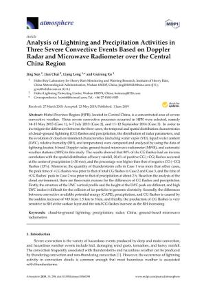 Analysis of Lightning and Precipitation Activities in Three Severe Convective Events Based on Doppler Radar and Microwave Radiometer Over the Central China Region