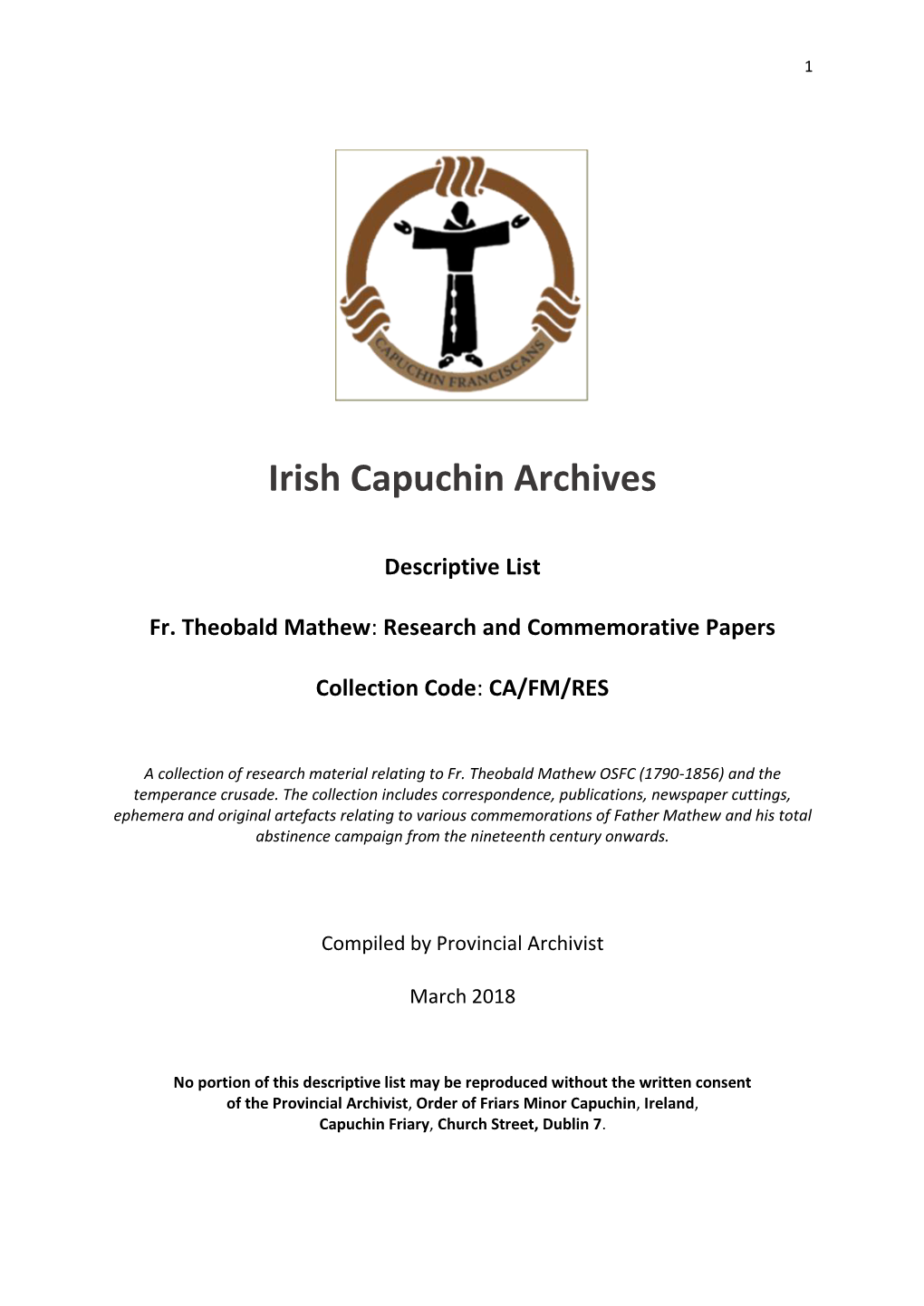 Fr. Theobald Mathew: Research and Commemorative Papers