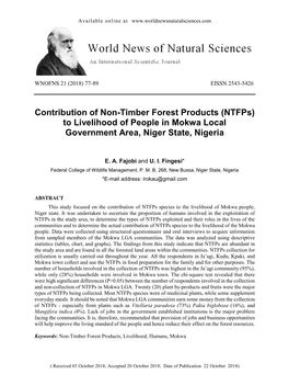 (Ntfps) to Livelihood of People in Mokwa Local Government Area, Niger State, Nigeria