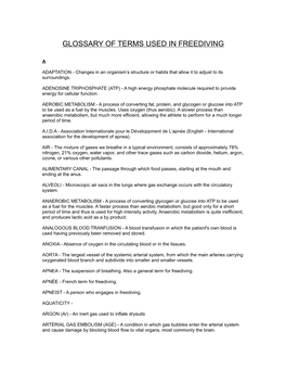 Glossary of Terms Used in Freediving