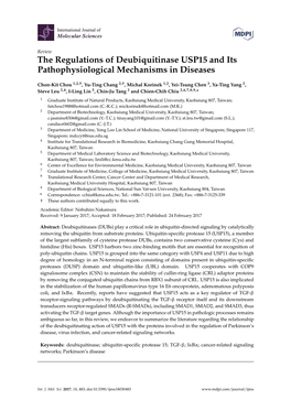 The Regulations of Deubiquitinase USP15 and Its Pathophysiological Mechanisms in Diseases