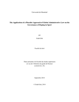 The Application of a Pluralist Approach of Global Administrative Law on the Governance of Doping in Sport