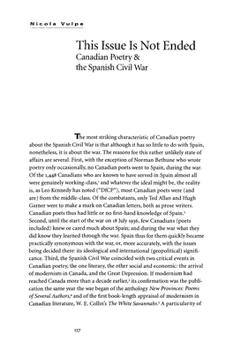 This Issue Is Not Ended Canadian Poetry 8C the Spanish Civil War