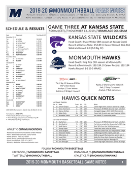 Game Three at Kansas State Results 7:00Pm (CST) // NOVEMBER 13, 2019 // BRAMLAGE COLISEUM