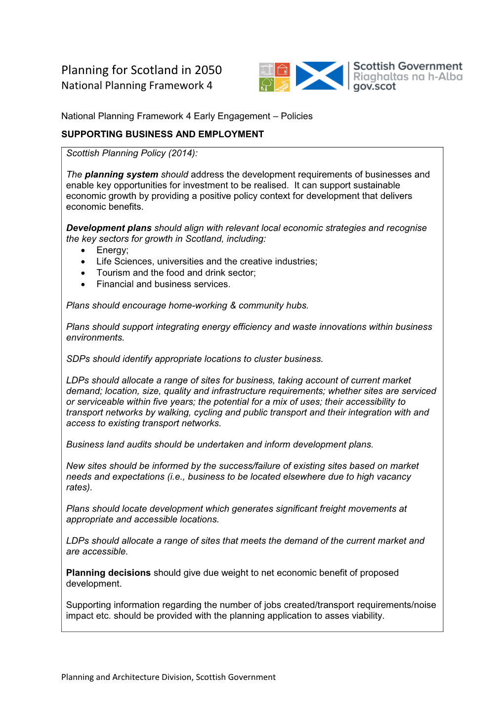 Planning for Scotland in 2050 National Planning Framework 4