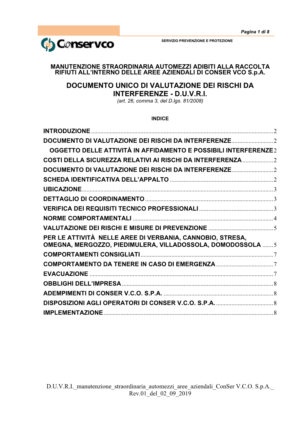 Documento Unico Di Valutazione Dei Rischi Da Interferenze - D.U.V.R.I