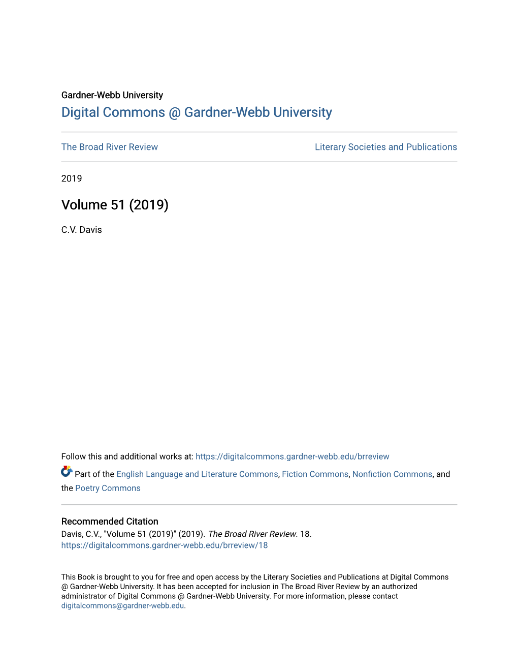 Digital Commons @ Gardner-Webb University Volume 51 (2019)