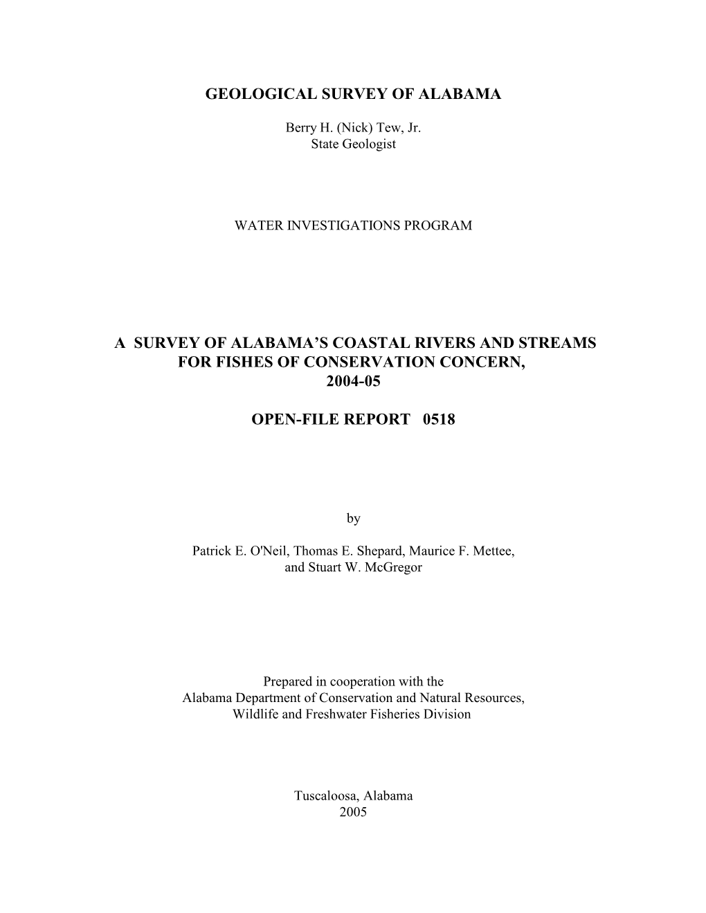 Geological Survey of Alabama a Survey Of