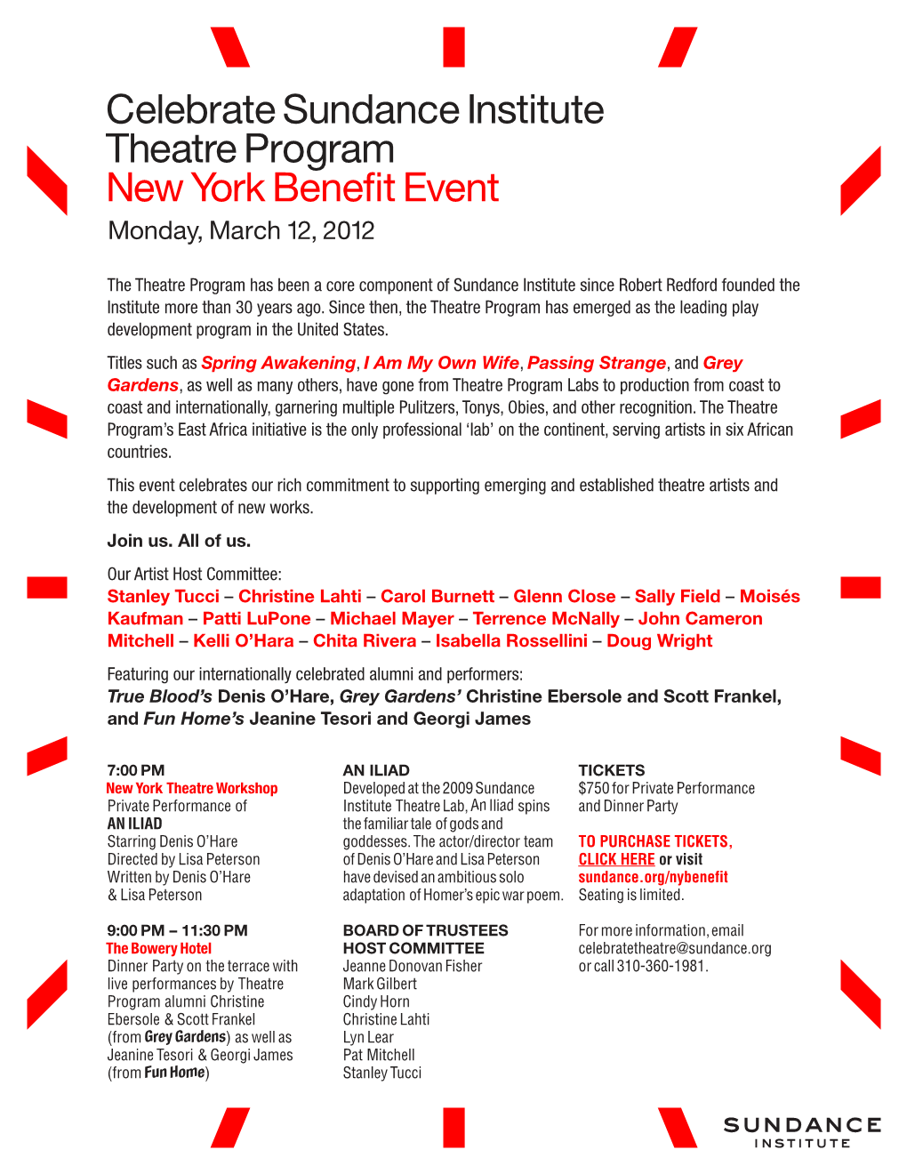 Celebrate Sundance Institute Theatre Program New York Benefit Event Monday, March 12, 2012